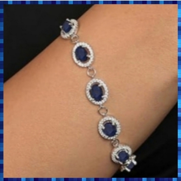 NIB Blue Sapphire Tennis Bracelet Set In Sterling Silver Gemstone King - Picture 4 of 14
